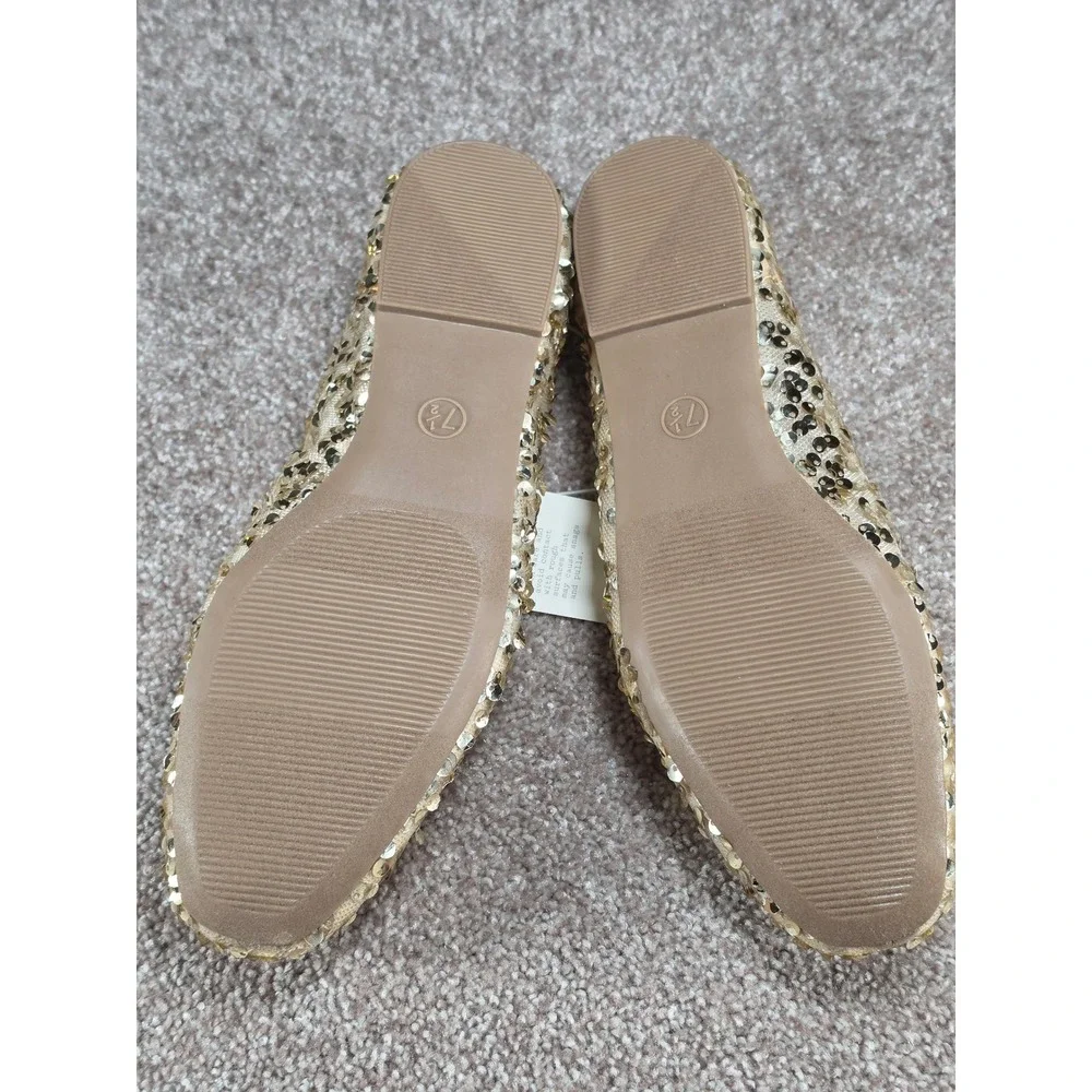 A New Day Sammie Sequin Ballet Flats Champagne Gold Sparkle Shoes 7.5 NEW